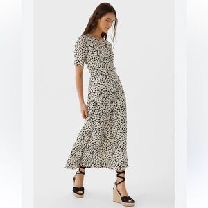 M&S ladies midi maxi dress white black blue 14 ditsy micro floral cottage modest